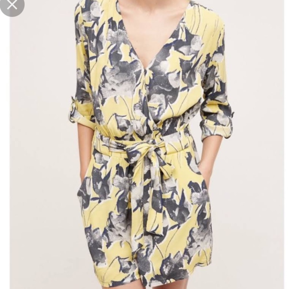 Anthropologie yellow floral romper